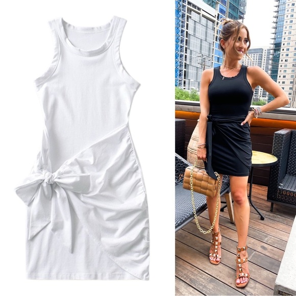 Goodnight Macaroon Aimee Front Tied Wrap Tank Dress Sleeveless in White Size M - Picture 1 of 12